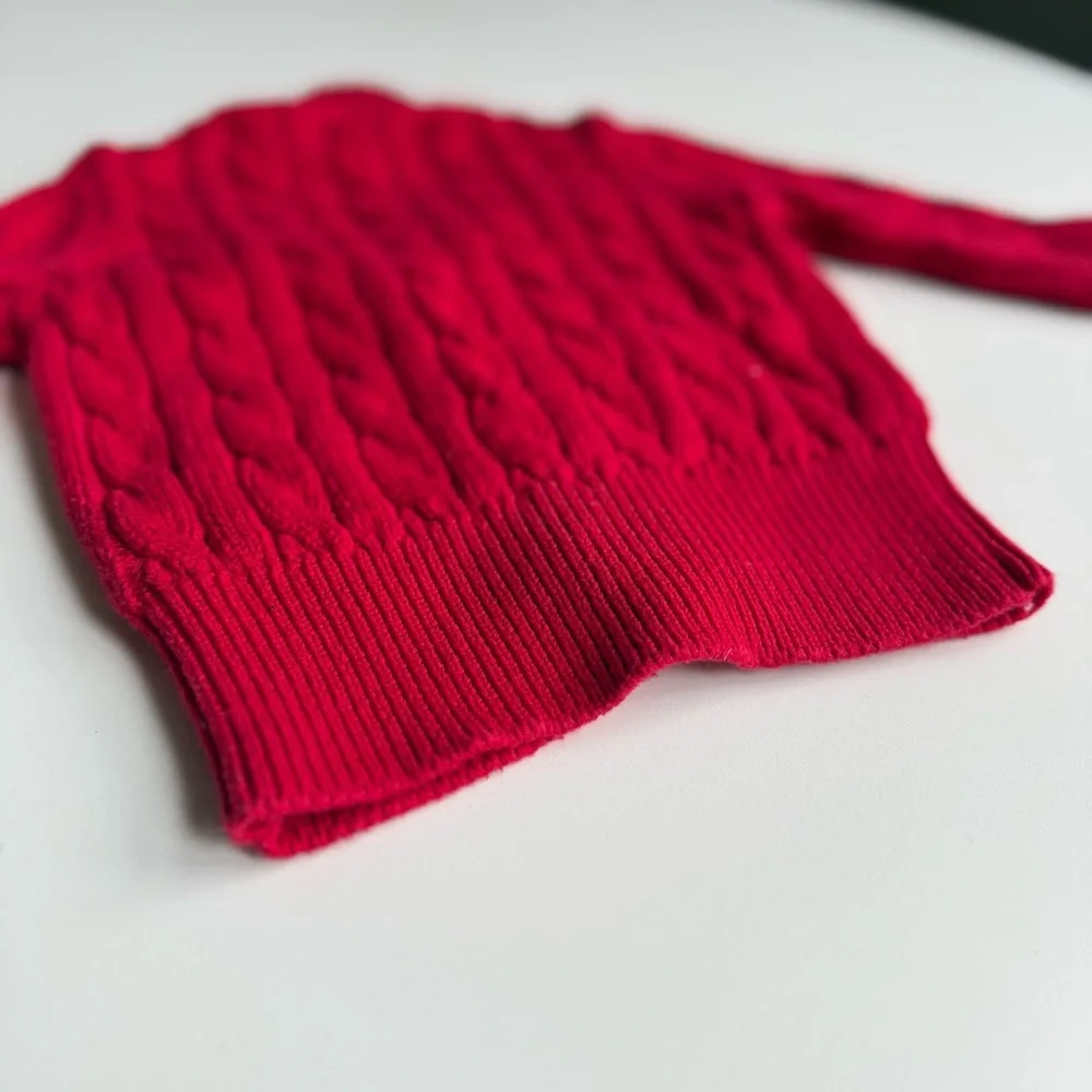 Ralph Lauren Baby Cable Knit Cardigan Sweater Red 18-24 Months 100% Cotton